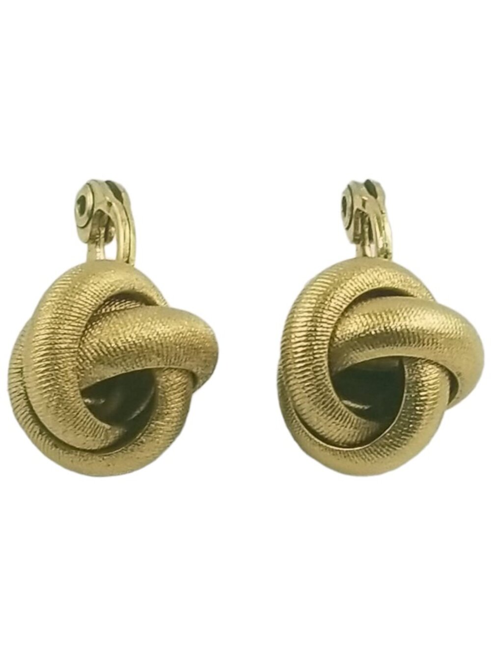 Vintage Monet Knotted Stud Clip On Earrings Brushed Gold Tone Knot Studs